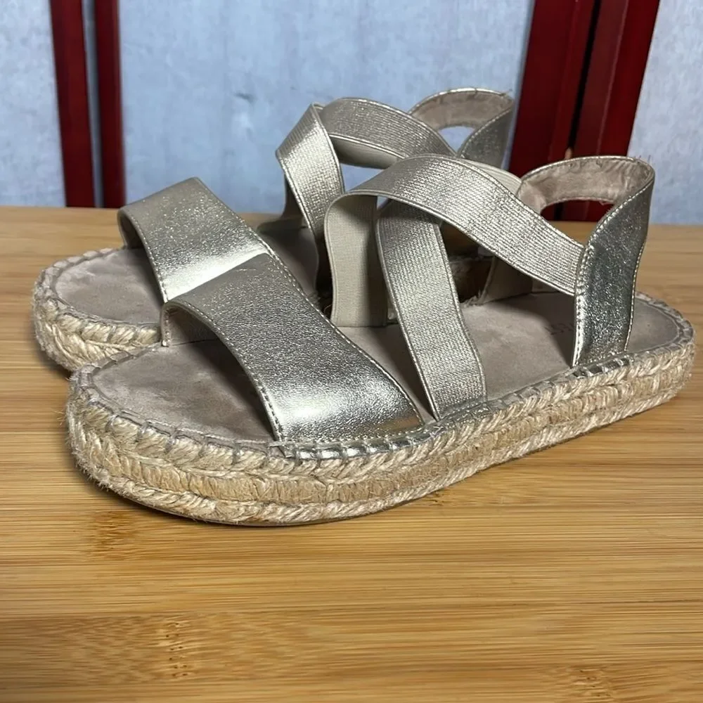 Nine West Gold “Boardwalk” Platform Espadrille Strappy Sandals (Size: 6)